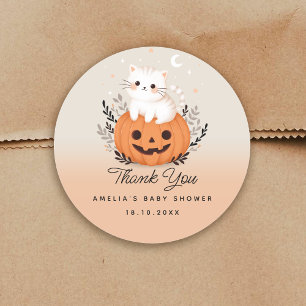 Halloween kat op pompoen Schattige Baby shower Ronde Sticker
