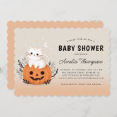 Halloween kat op pompoen Sinaasappel Baby shower Kaart (Voorkant / Achterkant)