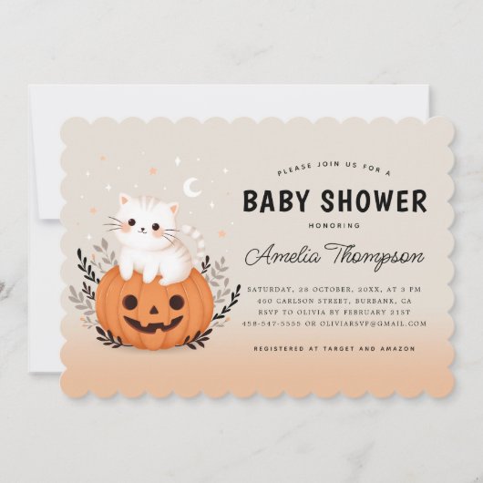 Halloween kat op pompoen Sinaasappel Baby shower Kaart (Voorkant)