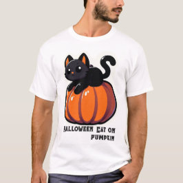 Halloween kat op pompoen t-shirt