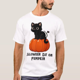 Halloween kat op pompoen t-shirt