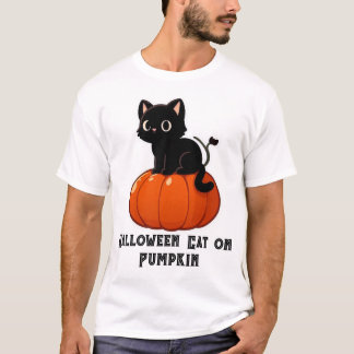 Halloween kat op pompoen t-shirt