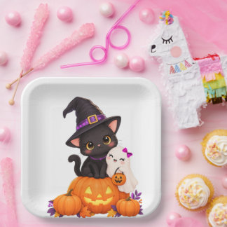 halloween kat papieren bordje