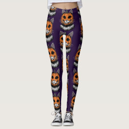 Halloween kat, pompoen gezicht leggings