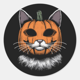 Halloween kat, pompoen gezicht ronde sticker