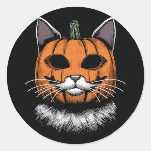 Halloween kat, pompoen gezicht ronde sticker