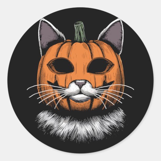 Halloween kat, pompoen gezicht ronde sticker (Voorkant)