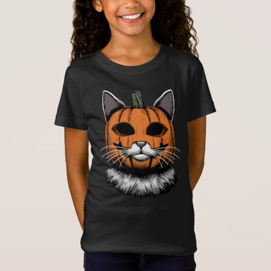 Halloween kat, pompoen gezicht t-shirt (Voorkant)
