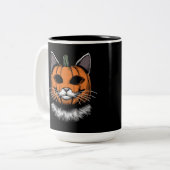 Halloween kat, pompoen gezicht tweekleurige koffiemok (Voorkant links)