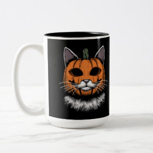 Halloween kat, pompoen gezicht tweekleurige koffiemok