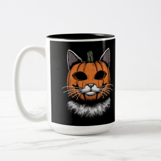 Halloween kat, pompoen gezicht tweekleurige koffiemok (Links)
