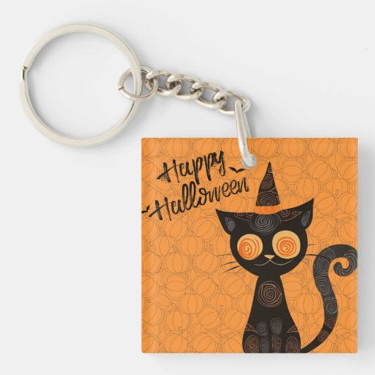 Halloween/kat/pompoen/herfst sleutelhanger (voorkant)
