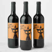 Halloween/kat/pompoen/herfst Wijn Etiket (Flessen)