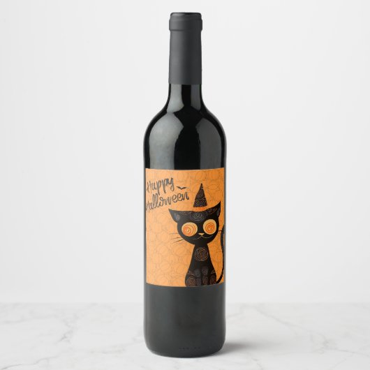 Halloween/kat/pompoen/herfst Wijn Etiket (Voorkant)
