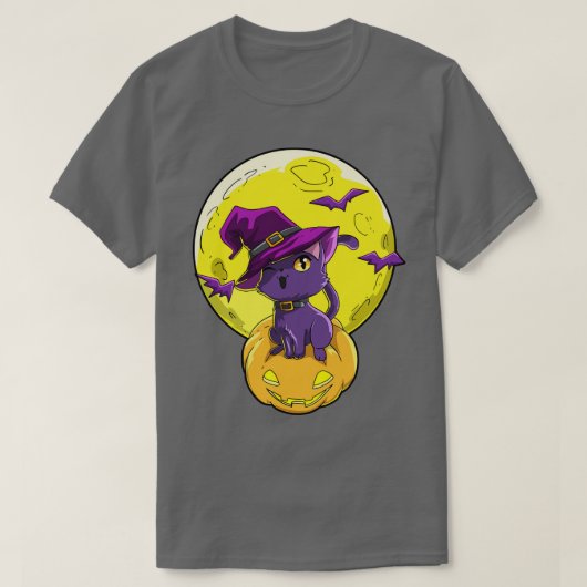Halloween Kat Pompoen Maan T-shirt (Design voorkant)