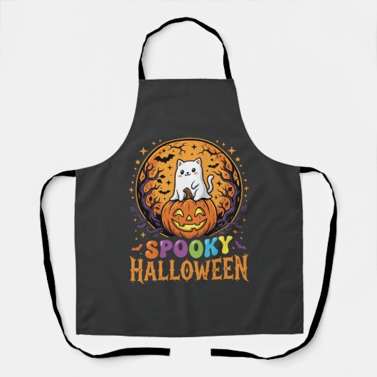 Halloween Kat Pompoen Maan Vintage Ontwerp Schort (Voorkant)