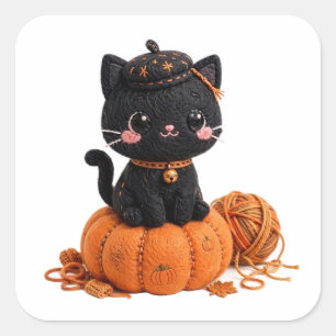 Halloween Kat Pompoen Sticker — Borduurlook