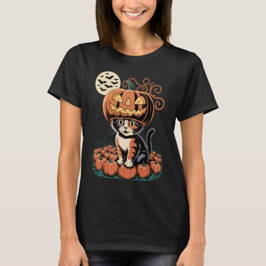 Halloween Kat Pompoen T-shirt (Voorkant)