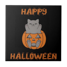 Halloween kat pompoen tegeltje