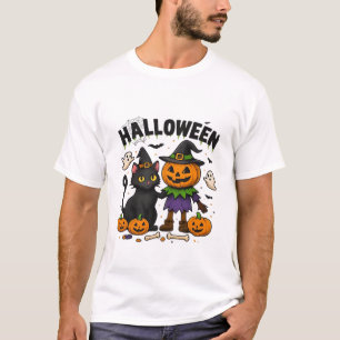 Halloween Kat & Pompoen Vrienden  Grappig Griezel  T-shirt