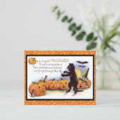 Halloween Kat, Pumpkin Chorus  Glittery Briefkaart (Staand voorkant)