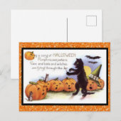 Halloween Kat, Pumpkin Chorus  Glittery Briefkaart (Voorkant / Achterkant)