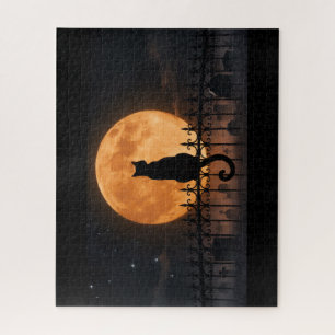 Halloween Kat Puzzel Spookachtige Silhouet van V