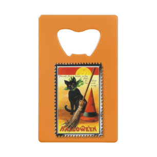Halloween Kat Sitting Witches Pet Creditkaart Flessenopener