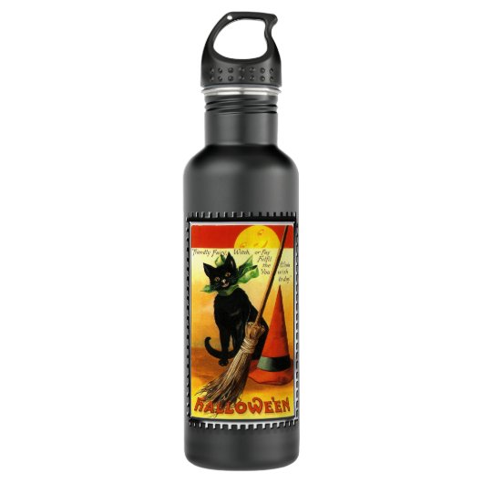 Halloween Kat Sitting Witches Pet Waterfles (Voorkant)