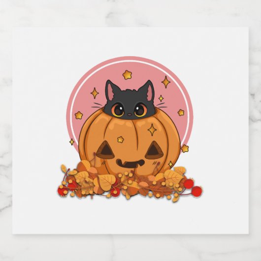 Halloween kat sparkling wijnetiket (Enkel label)