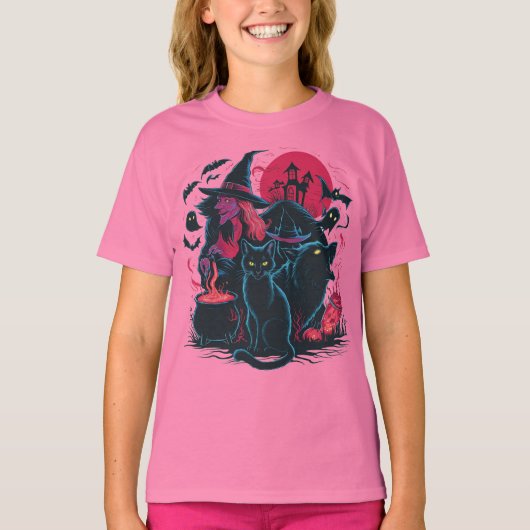 Halloween Kat - Spooky Heks Kat Ontwerp T-shirt (Voorkant)