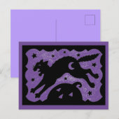 HALLOWEEN KAT SPRINGEN OVER POMPOEN, ZWART & PAARS FEESTDAGENKAART (Voorkant / Achterkant)