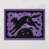 HALLOWEEN KAT SPRINGEN OVER POMPOEN, ZWART & PAARS FEESTDAGENKAART (Voorkant)