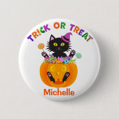 Halloween Kat Trick Or Treat Ronde Button 5,7 Cm (Voorkant)