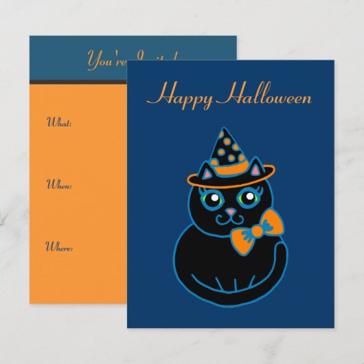 Halloween Kat Uitnodigingen (Voorkant / Achterkant)
