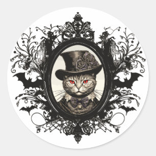 Halloween Kat, Vampier Kat, Lady Fangs Ronde Sticker