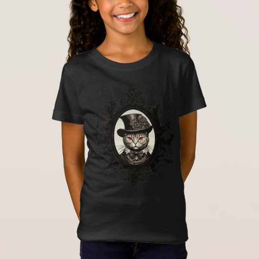 Halloween Kat, Vampier Kat, Lady Fangs T-shirt (Voorkant)