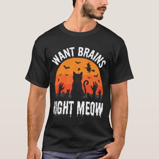Halloween Kat Wil Hersenen Nu Design T-shirt (Voorkant)
