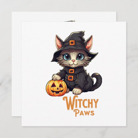 Halloween Kat Witchy Paws Kaart (Voorkant / Achterkant)