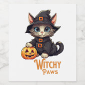 Halloween Kat Witchy Paws Wijn Etiket (Enkel label)