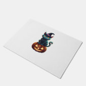 Halloween kat zittend op een pompoen deurmat (Schuin)