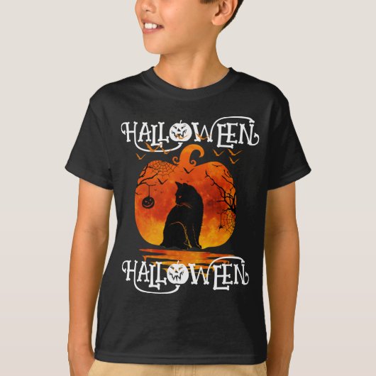 HALLOWEEN KAT ZWART POMPOEN T-SHIRT (Voorkant)