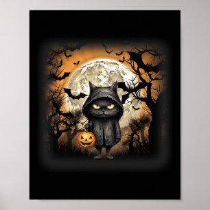 Halloween kat zwarte kat Halloween enge kat boos Poster