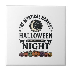 Halloween Kat Zwarte Katten Pompoenen Vintage Grap Tegeltje