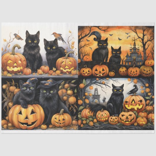Halloween Katten Collage 1 Decoupage Papier (Voorkant)