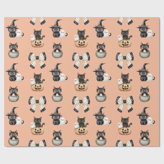 Halloween katten en geesten cadeaupapier (Vlak)