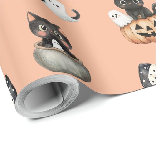 Halloween katten en geesten cadeaupapier (Rol Hoek)