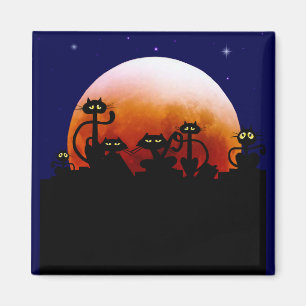 Halloween Katten en Halloween Moon Magnet