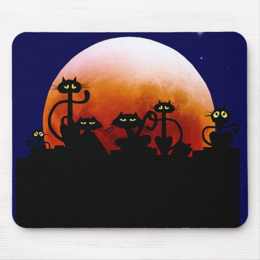 Halloween Katten en Halloween Moon Mousepad Muismat (Voorkant)