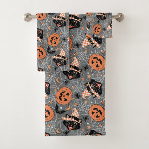  Halloween katten en pompoenen Bad Handdoek